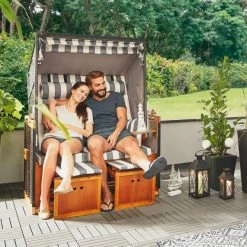 Coupon 🧨 Gardiola Strandkorb - weiß-grau - massiv - 118x159 cm ⭐