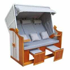 Großhandel 😀 3-Sitzer Strandkorb - hellgrau-weiß - massiv - 160x165 cm ✨