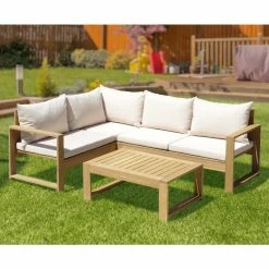 Budget 👍 4-teiliges Ecklounge-Set - Akazie Mangium massiv 👍