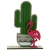 Brandneu 🎁 Dekofigur - Kaktus mit Flamingo - grün-pink - Holz - 23,5 cm hoch 😍