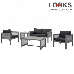 Am billigsten ⭐ 5-teiliges Lounge-Set - LOOKS by Wolfgang Joop - anthrazit - Wiener-Geflecht 🎉