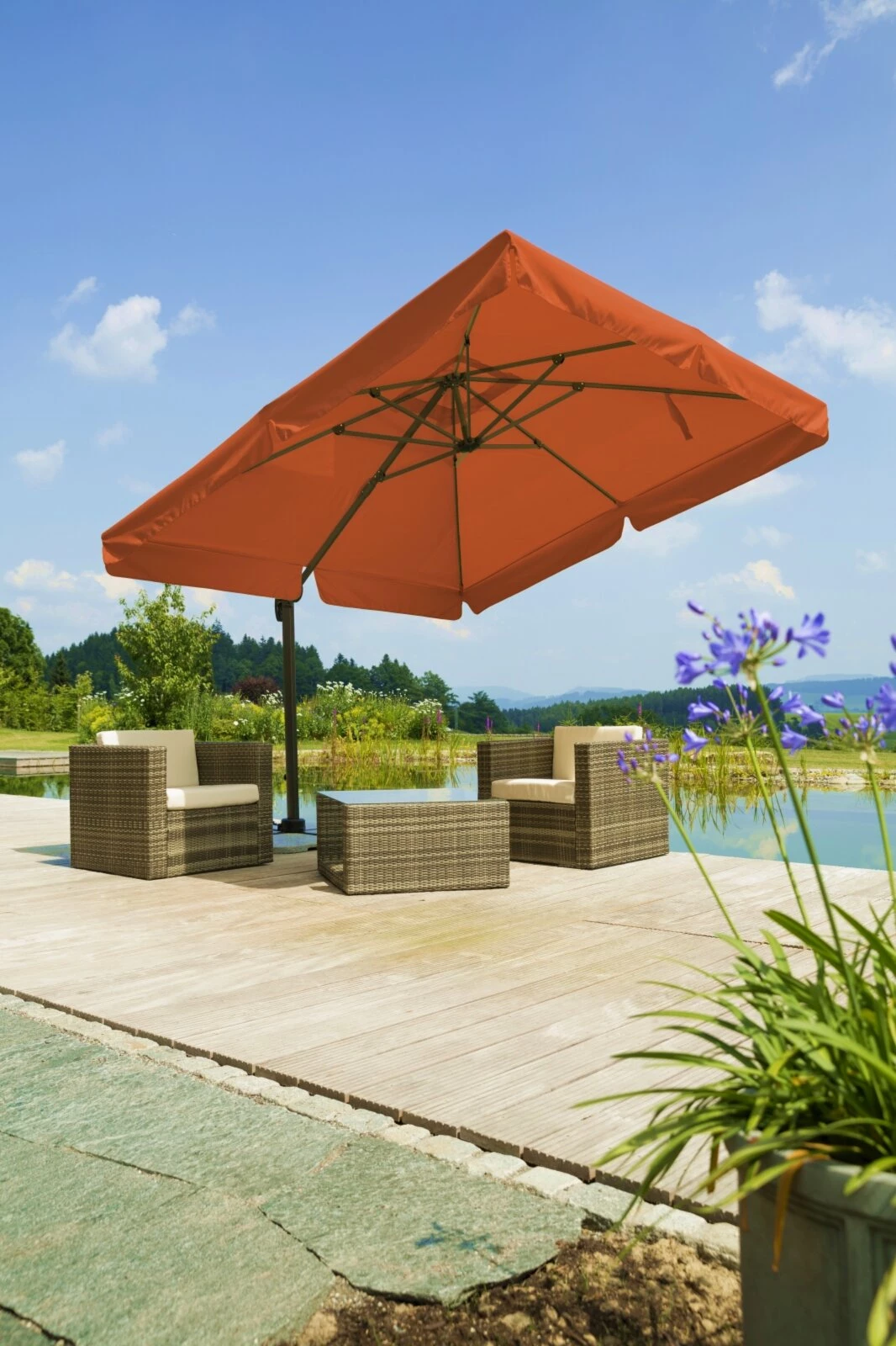 Auslauf 😉 Ampelschirm RHODOS - terracotta - quadratisch - 300x300 cm 💯 4 Auslauf 😉 Ampelschirm RHODOS - terracotta - quadratisch - 300x300 cm 💯 – Bild 2