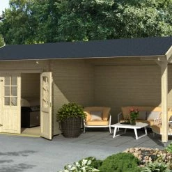 Angebote 👏 Gartenhaus KENZO - Fichte massiv - naturbelassen - 540x300 cm 😍