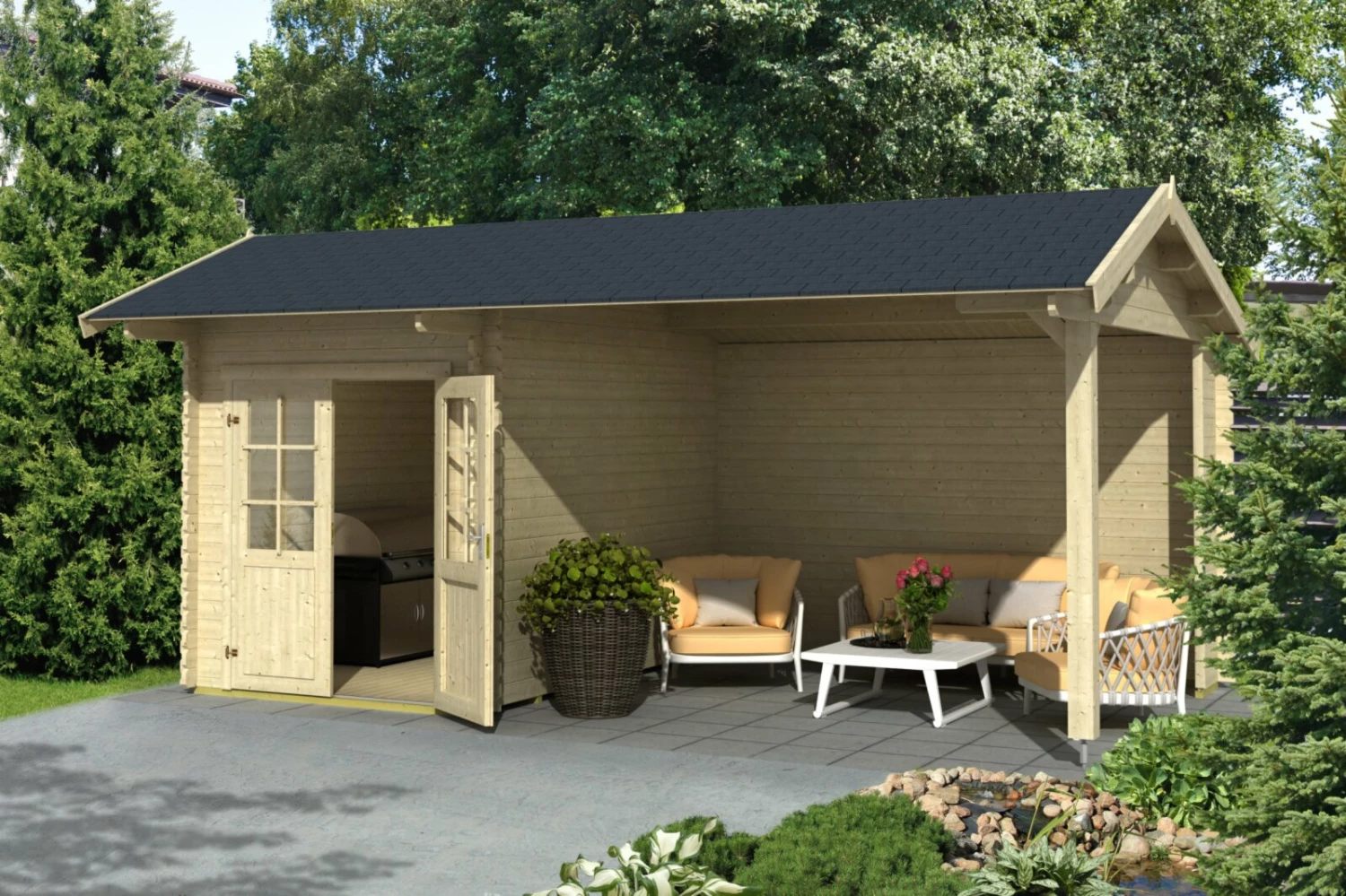 Angebote 👏 Gartenhaus KENZO - Fichte massiv - naturbelassen - 540x300 cm 😍 3 Angebote 👏 Gartenhaus KENZO - Fichte massiv - naturbelassen - 540x300 cm 😍