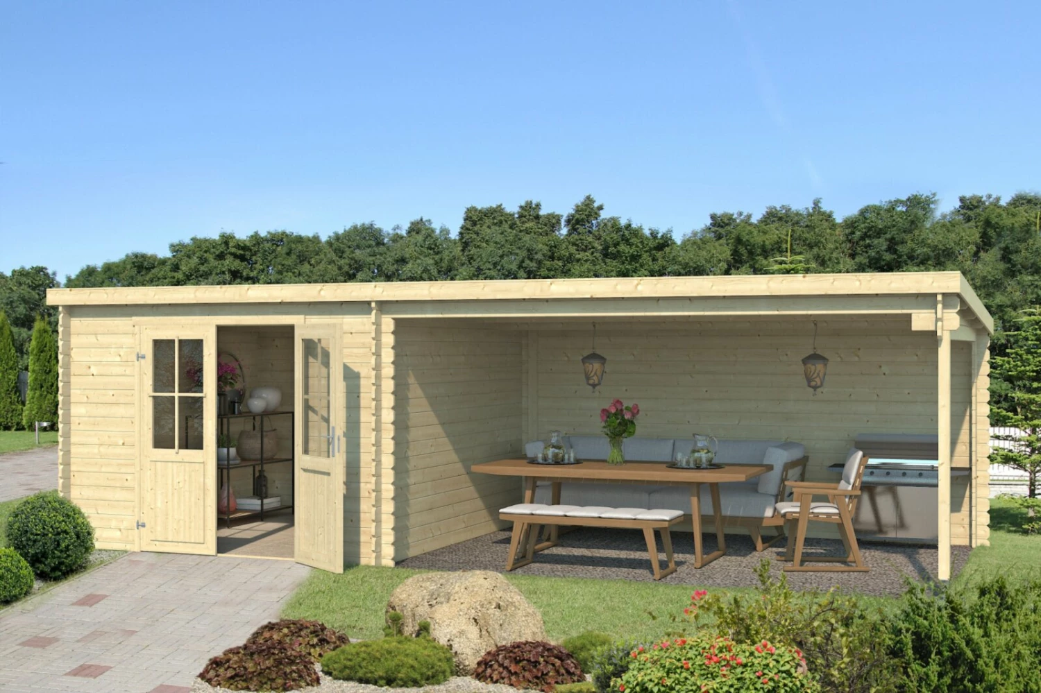 Großhandel ✔️ Gartenhaus ST LOUIS - Fichte massiv - naturbelassen - 701x292 cm 💯 3 Großhandel ✔️ Gartenhaus ST LOUIS - Fichte massiv - naturbelassen - 701x292 cm 💯