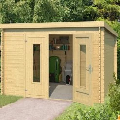 Aktion 👏 Gartenhaus SACRAMENTO - Fichte massiv - naturbelassen - 292x292 cm 🎉