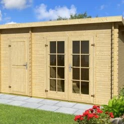 Billig 😍 Gartenhaus BELMONT 1 - Fichte massiv - naturbelassen - 380x250 cm 😀