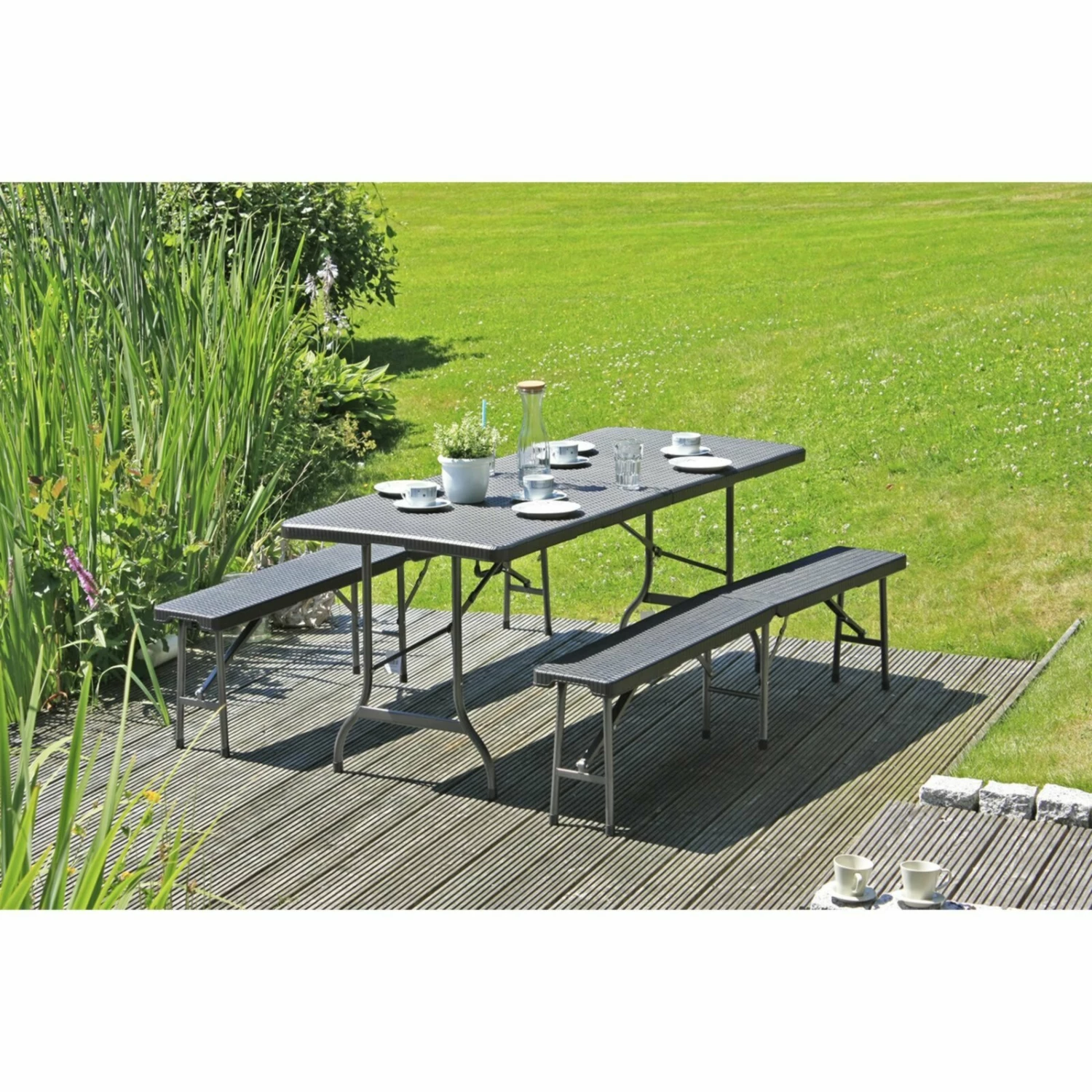 Bestpreis 😀 3-teilige Sitzgarnitur VENTANA - grau-schwarz - Polyrattan - 180 cm 💯 4 Bestpreis 😀 3-teilige Sitzgarnitur VENTANA - grau-schwarz - Polyrattan - 180 cm 💯 – Bild 2
