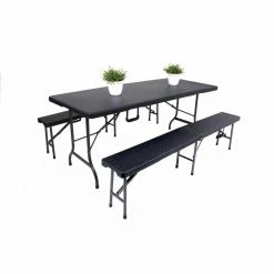 Bestpreis 😀 3-teilige Sitzgarnitur VENTANA - grau-schwarz - Polyrattan - 180 cm 💯