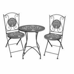 Großhandel 🛒 3-teilige Balkon-Set ROYAL - dunkelgrau-Floral - Stahl ⭐