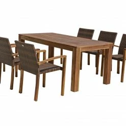 Schlussverkauf ⭐ 7-teilige Tischgruppe TOPEKA - coffee - Akazie massiv 🥰