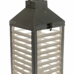 Bestes Angebot 😀 Holzlaterne AGDA - grau-weiß - Lamellenoptik ✔️