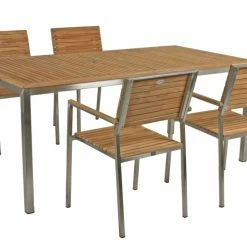 Neu ⌛ 5-teilige Tischgruppe DENVER - Teak massiv - Edelstahl ⭐