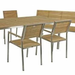 Coupon 😀 6-teilige Tischgruppe DENVER - Teak massiv - Edelstahl 😀