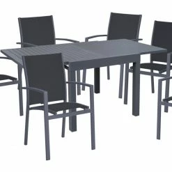 Brandneu ✔️ 7-teilige Tischgruppe ELENA 02 - anthrazit - Aluminium ✔️
