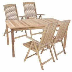 Auslauf 🛒 5-teilige Tischgruppe SOLO 06 - natur - Teak Massivholz 🎉