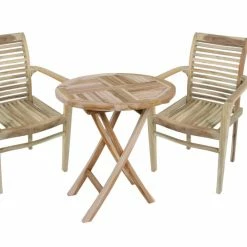 Großhandel 🛒 3-teilige Tischgruppe JAVA 07 - natur - Teak Massivholz - stapelbar 🥰