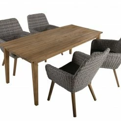 Bestes Angebot 🎁 5-teilige Tischgruppe RAPALLO VISALIA - Akazie massiv - grau ✔️