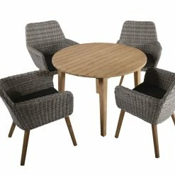 Schlussverkauf 👏 5-teilige Tischgruppe RAPALLO ARVADA - Akazie massiv - grau - Ø 110 cm ⌛