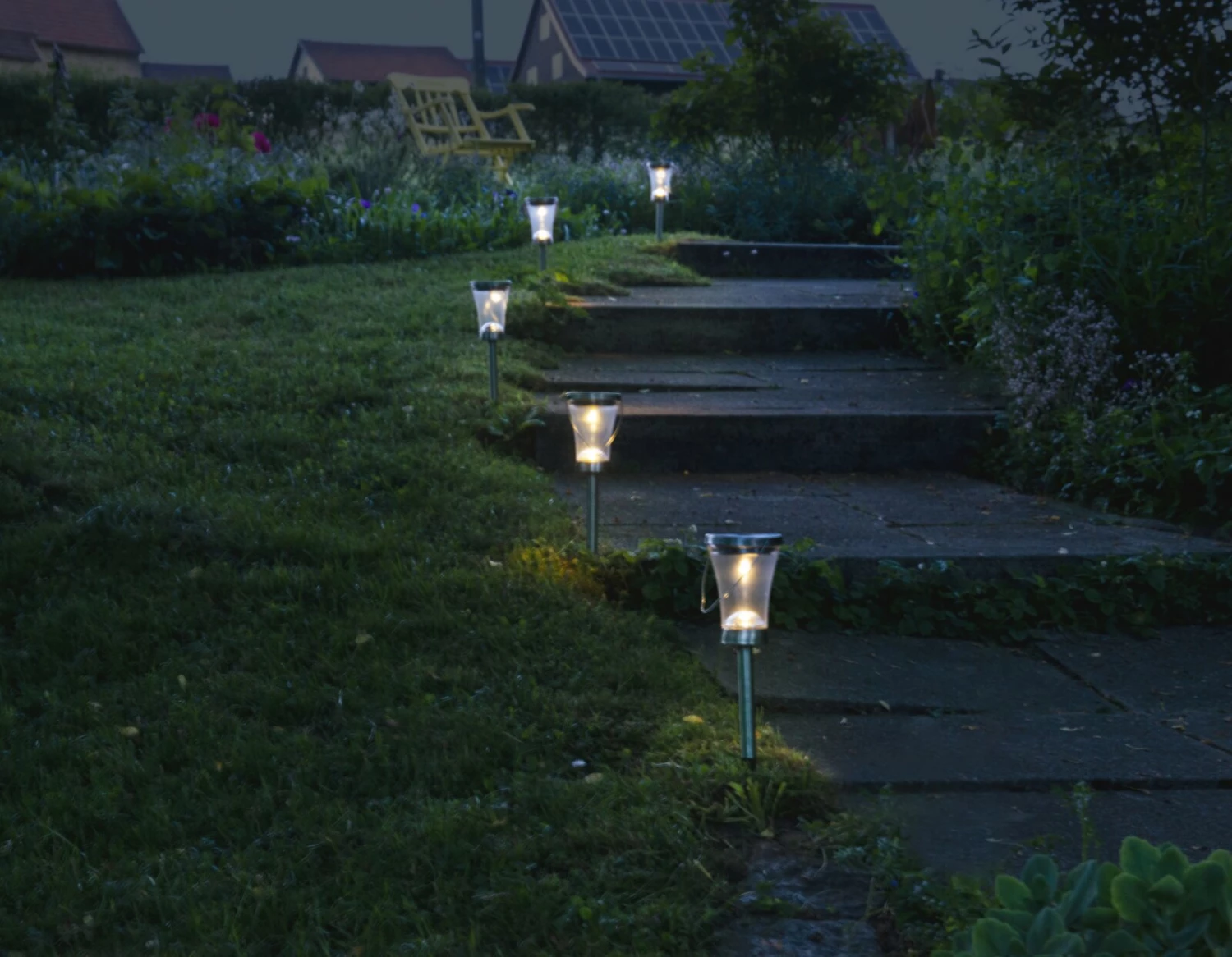Auslauf 🥰 8er-Set LED-Solarleuchten - stahl-blank - 39,5 cm 🎁 6 Auslauf 🥰 8er-Set LED-Solarleuchten - stahl-blank - 39,5 cm 🎁 – Bild 4