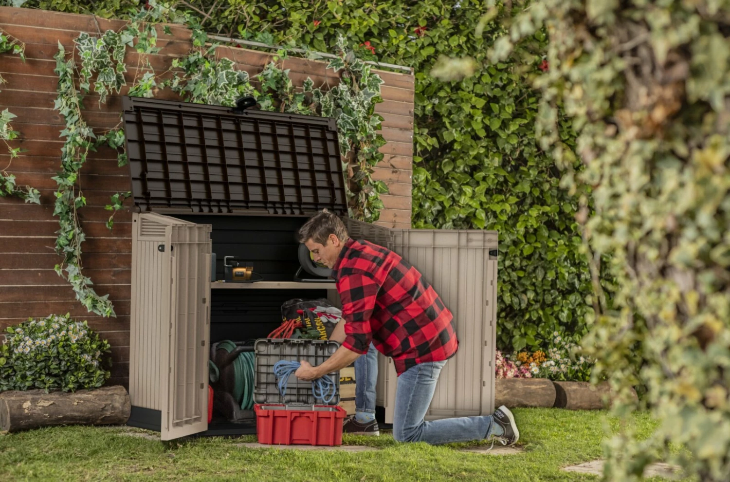 Bester Verkauf ✨ Universalbox für den Garten - braun-beige - 2x120 Liter ⌛ 6 Bester Verkauf ✨ Universalbox für den Garten - braun-beige - 2x120 Liter ⌛ – Bild 4