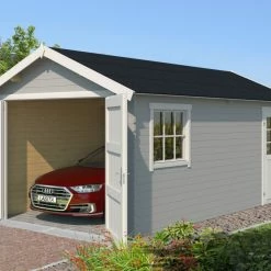 Bester Verkauf 🛒 Gartenhaus DILLON - lichtgrau - Fichte massiv - 300x540 cm 🛒