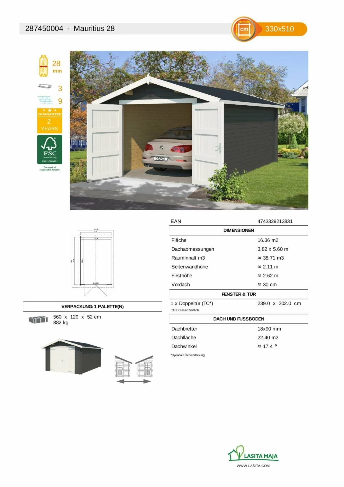 Bestpreis 🔥 Gartenhaus MAURITIUS 28 - carbongrau - Fichte massiv - 330x510 cm 🎁 5 Bestpreis 🔥 Gartenhaus MAURITIUS 28 - carbongrau - Fichte massiv - 330x510 cm 🎁 – Bild 3