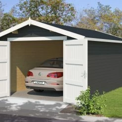 Bestpreis 🔥 Gartenhaus MAURITIUS 28 - carbongrau - Fichte massiv - 330x510 cm 🎁