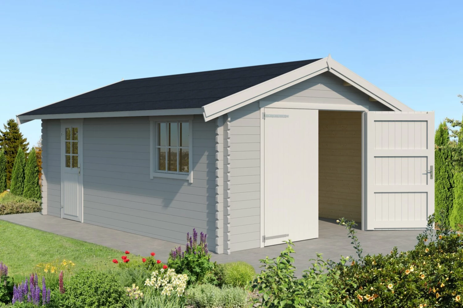 Großhandel 🤩 Blockbohlengarage YARIK - lichtgrau - 380x540 cm 🥰 3 Großhandel 🤩 Blockbohlengarage YARIK - lichtgrau - 380x540 cm 🥰