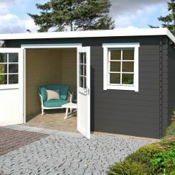 Blitzangebot ✔️ Gartenhaus AMIRA - carbongrau - Fichte massiv - 380x230 cm 🔥