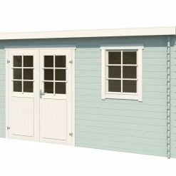 Am billigsten 🎁 Gartenhaus AMIRA - gletschergrün - Fichte massiv - 380x230 cm 👏 -Angebote Garten Store 9005052200 02 1600Wx1600H