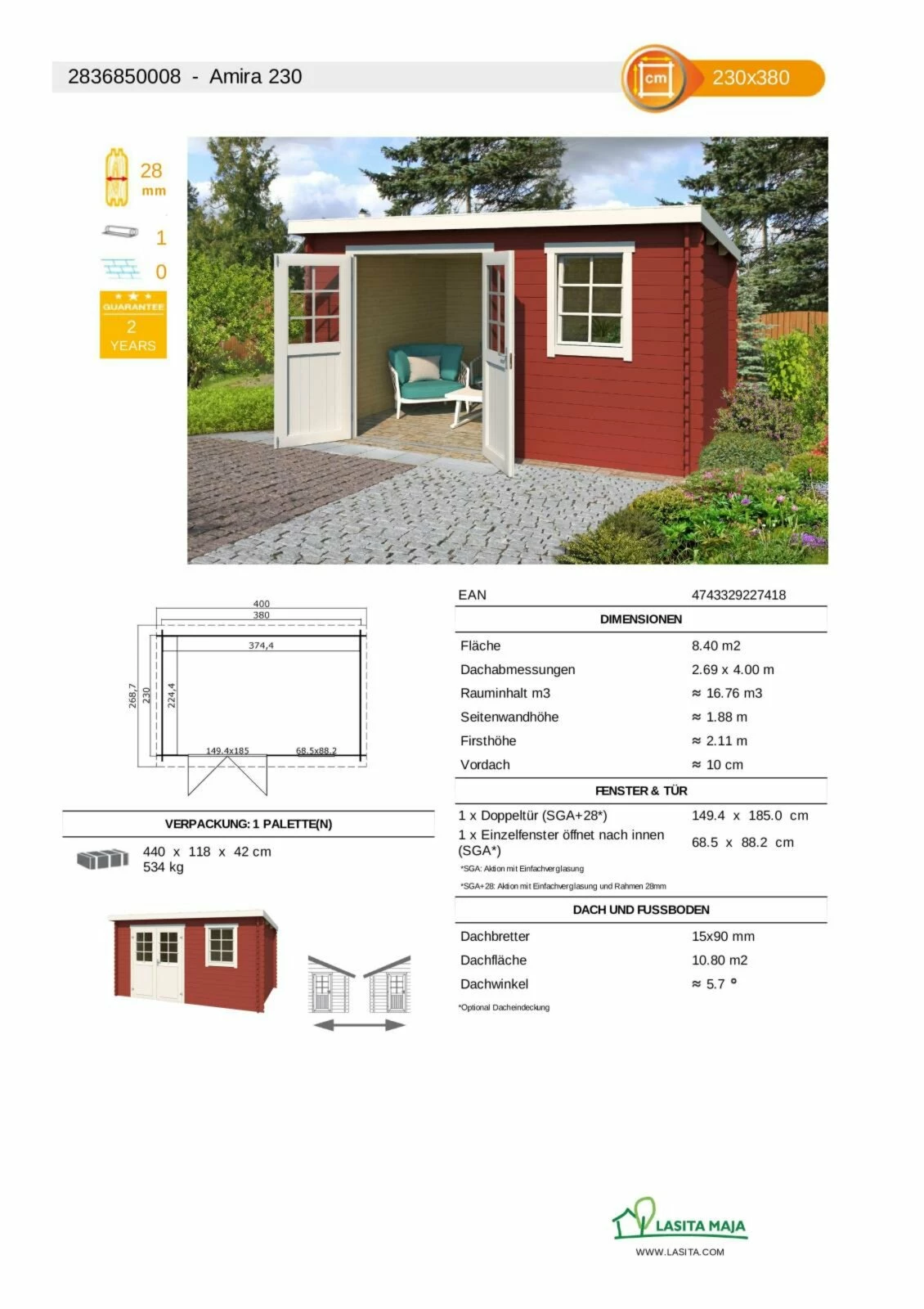 Beste Bewertungen von 👏 Gartenhaus AMIRA - schwedenrot - Fichte massiv - 380x230 cm ❤️ 5 Beste Bewertungen von 👏 Gartenhaus AMIRA - schwedenrot - Fichte massiv - 380x230 cm ❤️ – Bild 3