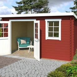 Bestes Angebot 🧨 Gartenhaus AMIRA - schwedenrot - Fichte massiv - 380x275 cm ⌛