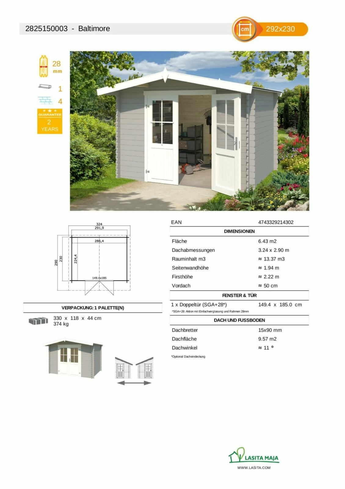 Am billigsten 🌟 Gartenhaus BALTIMORE - lichtgrau - Fichte massiv - 292x230 cm 🧨 5 Am billigsten 🌟 Gartenhaus BALTIMORE - lichtgrau - Fichte massiv - 292x230 cm 🧨 – Bild 3