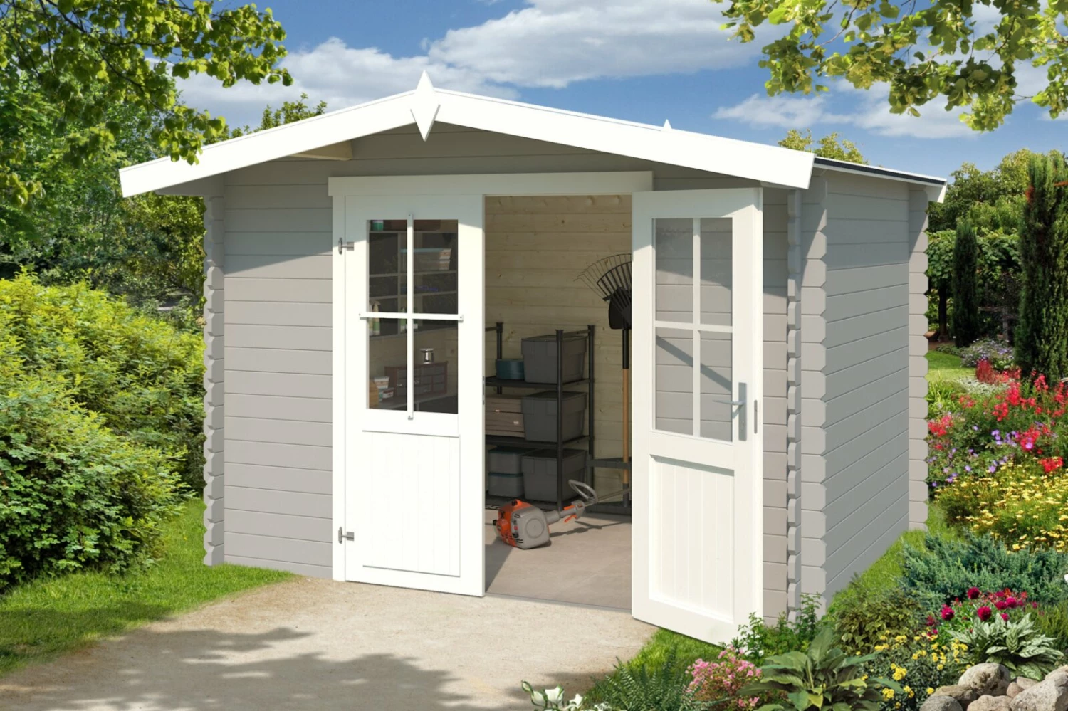 Am billigsten 🌟 Gartenhaus BALTIMORE - lichtgrau - Fichte massiv - 292x230 cm 🧨 3 Am billigsten 🌟 Gartenhaus BALTIMORE - lichtgrau - Fichte massiv - 292x230 cm 🧨