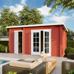 Bestpreis 🎉 Gartenhaus BELMONT 2 - schwedenrot - Fichte massiv - 425x280 cm 🔥