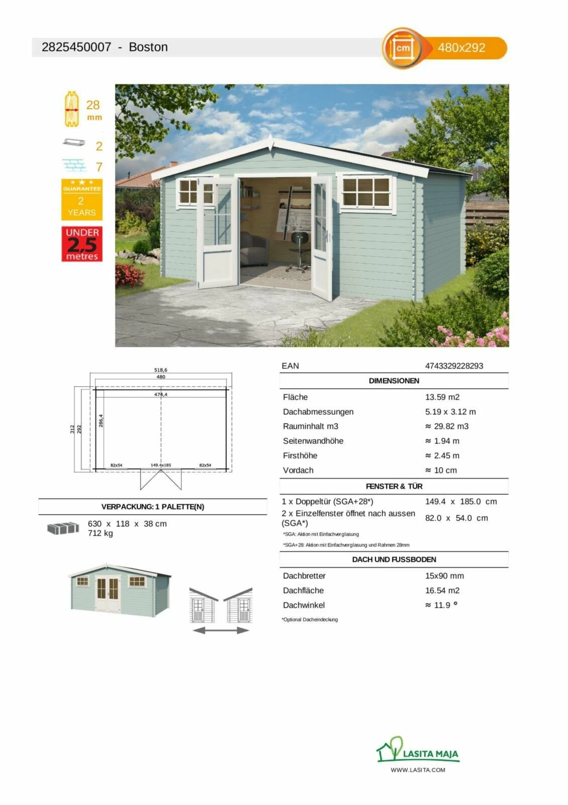 Aktion 😀 Gartenhaus BOSTON - gletschergrün - Fichte massiv - 480x292 cm 🔥 5 Aktion 😀 Gartenhaus BOSTON - gletschergrün - Fichte massiv - 480x292 cm 🔥 – Bild 3