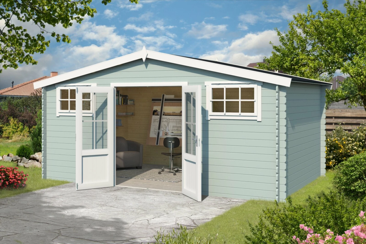 Aktion 😀 Gartenhaus BOSTON - gletschergrün - Fichte massiv - 480x292 cm 🔥 3 Aktion 😀 Gartenhaus BOSTON - gletschergrün - Fichte massiv - 480x292 cm 🔥