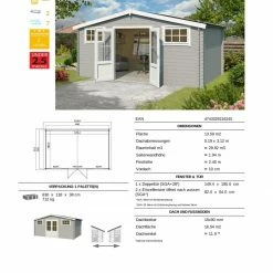 Großhandel ⭐ Gartenhaus BOSTON - lichtgrau - Fichte massiv - 480x292 cm ✔️ -Angebote Garten Store 9005054700 03 1600Wx1600H