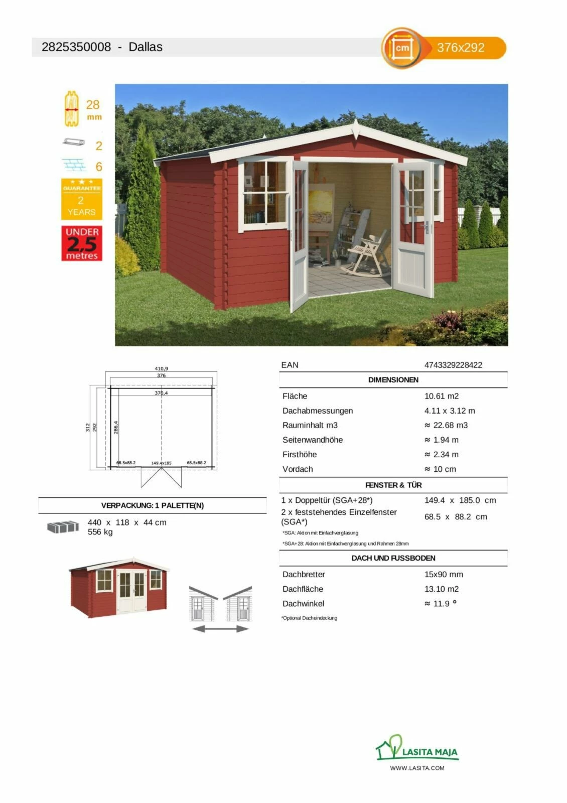 Top 10 🔥 Gartenhaus DALLAS - schwedenrot - Fichte massiv - 376x292 cm 😉 5 Top 10 🔥 Gartenhaus DALLAS - schwedenrot - Fichte massiv - 376x292 cm 😉 – Bild 3