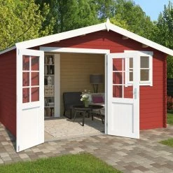 Blitzangebot ⭐ Gartenhaus EBRO B - schwedenrot - Fichte massiv - 360x300 cm ❤️