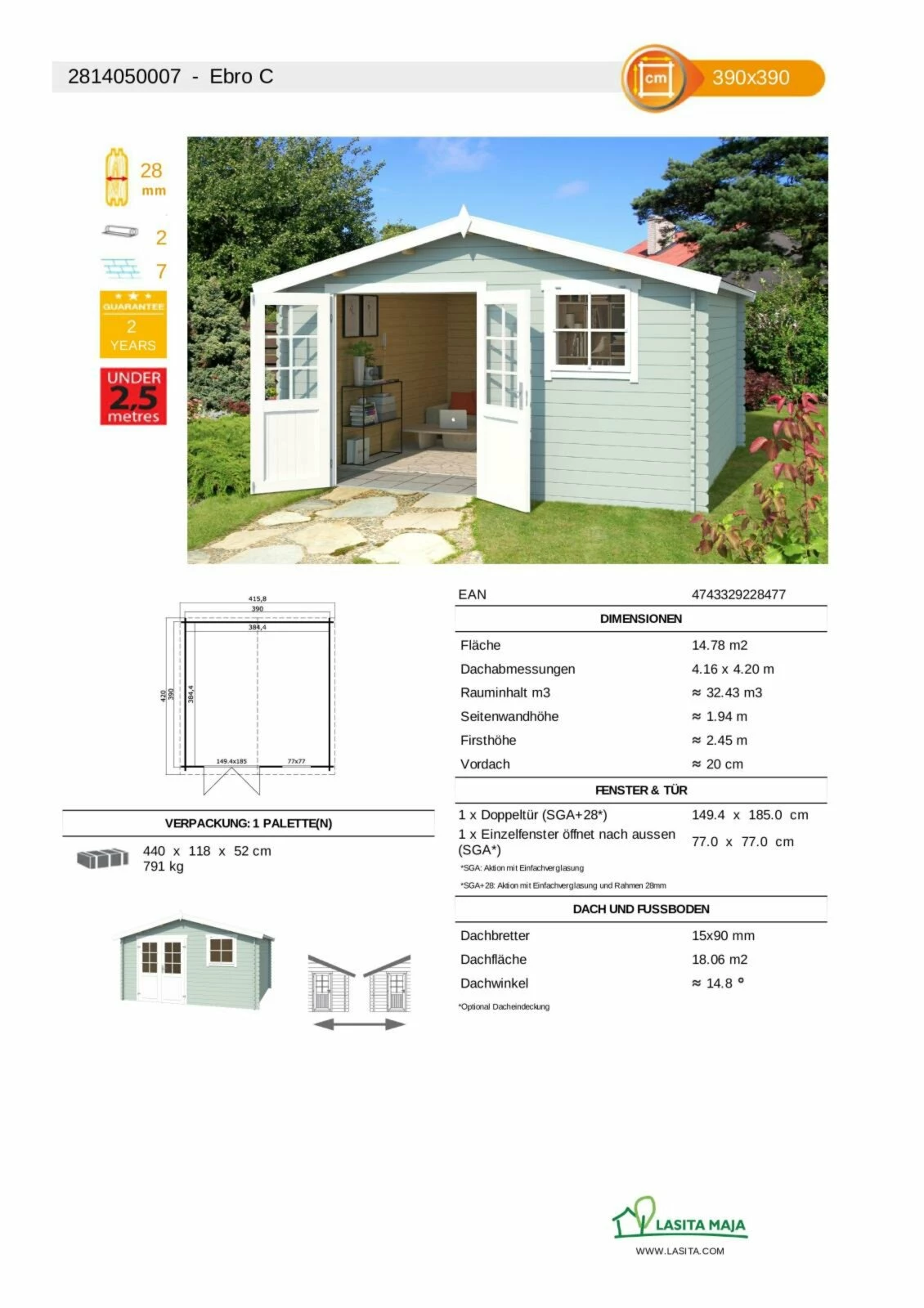 Am billigsten 💯 Gartenhaus EBRO C - gletschergrün - Fichte massiv - 390x390 cm 🎉 5 Am billigsten 💯 Gartenhaus EBRO C - gletschergrün - Fichte massiv - 390x390 cm 🎉 – Bild 3