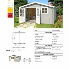 Am billigsten 🤩 Gartenhaus EBRO C - lichtgrau - Fichte massiv - 390x390 cm 🧨 -Angebote Garten Store 9005055900 03 1600Wx1600H