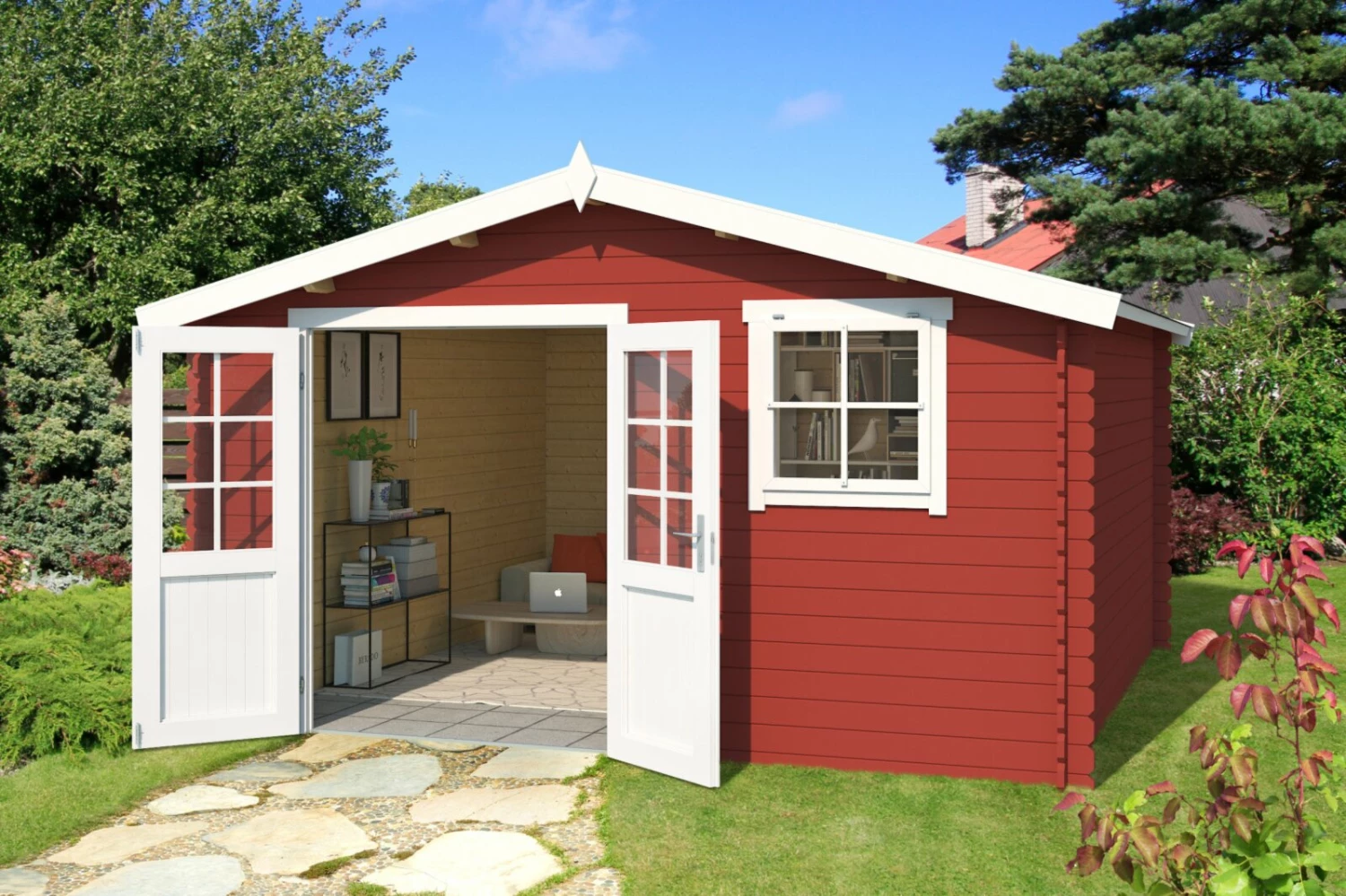 Großhandel ⌛ Gartenhaus EBRO C - schwedenrot - Fichte massiv - 390x390 cm 😀 3 Großhandel ⌛ Gartenhaus EBRO C - schwedenrot - Fichte massiv - 390x390 cm 😀