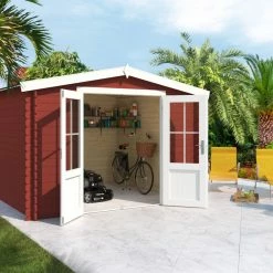 Rabatt 👍 Gartenhaus HOUSTON - schwedenrot - Fichte massiv - 292x292 cm 🧨