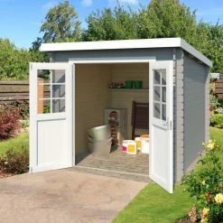 Aktion 🎉 Gartenhaus INDI - lichtgrau - Fichte massiv - 230x175 cm 🤩