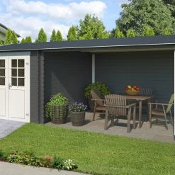 Beste Bewertungen von ⭐ Gartenhaus IVANA - carbongrau - Fichte massiv - 570x250 cm 🔥