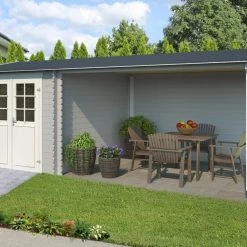 Blitzangebot 🎉 Gartenhaus IVANA - lichtgrau - Fichte massiv - 570x250 cm ⭐