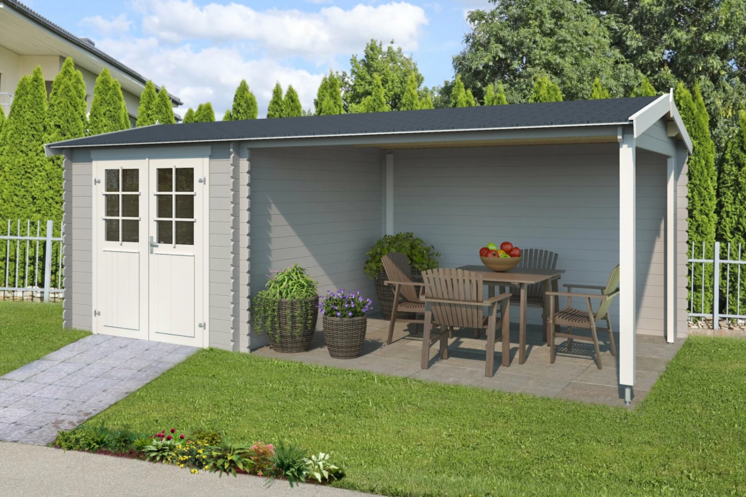 Blitzangebot 🎉 Gartenhaus IVANA - lichtgrau - Fichte massiv - 570x250 cm ⭐ 3 Blitzangebot 🎉 Gartenhaus IVANA - lichtgrau - Fichte massiv - 570x250 cm ⭐