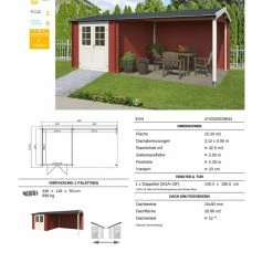 Auslauf 🤩 Gartenhaus IVANA - schwedenrot - Fichte massiv - 570x250 cm 🔔 -Angebote Garten Store 9005057600 03 1600Wx1600H